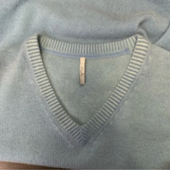 Halo Men’s Blue V-Neck Pullover 100% Cashmere Sweater Size S/M